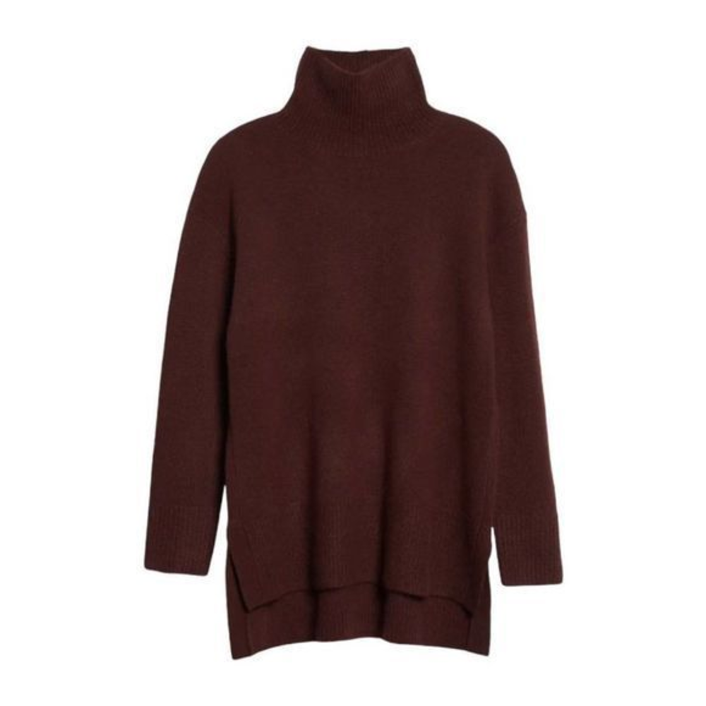 NWOT NORDSTROM Signature Funnel Neck Cashmere Sweater in Brown‎ Chocolate (XS)